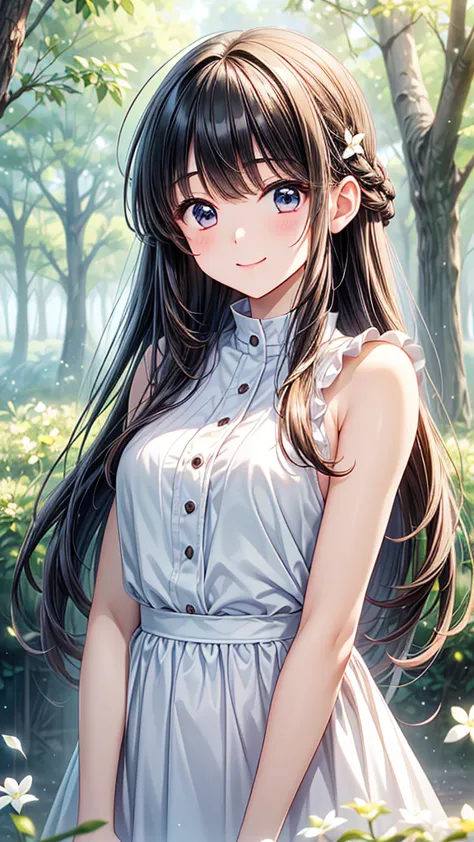 young woman、smile、((Straight long hair))、Blushing、((masterpiece、High resolution、16K))、((Random design spring clothes))、(Very clo...