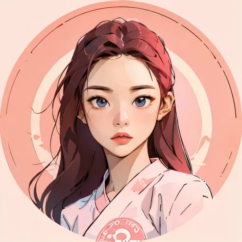 Logo, football club, Graphic logo, beautiful korean woman face, Minimalism, in a circle frame, pink theme