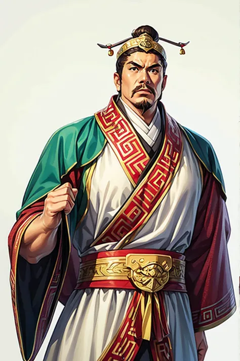 white background, 1 male，three kingdoms killing style:1.0，ancient chinese background，attentive face, high image quality，masterpi...