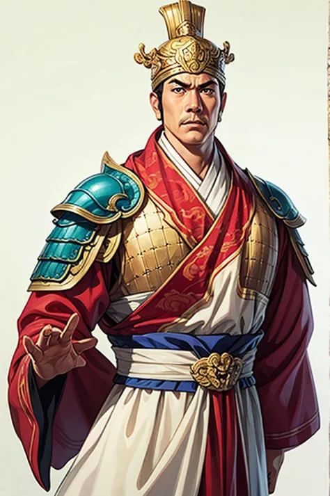 white background, 1 male，three kingdoms killing style:1.0，ancient chinese background，attentive face, high image quality，masterpi...