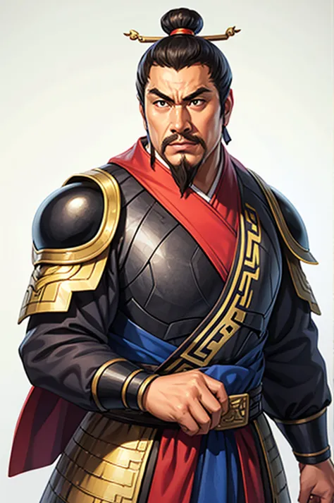 white background, 1 male，three kingdoms killing style:1.0，ancient chinese background，attentive face, high image quality，masterpi...