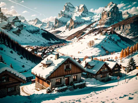 snow capped mountain々and the small house in the foreground, (raw photos),lauterbrunnen valley, switzerlandアルプス,alps mountains in...