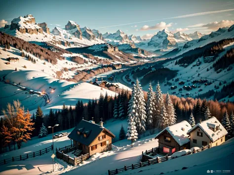 snow capped mountain々and the small house in the foreground, (raw photos),lauterbrunnen valley, switzerlandアルプス,alps mountains in...