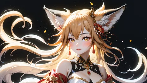 长发动漫女孩和fox, Beautiful golden red fox lady, 白毛fox, Beautiful character painting, Beautiful anime portrait, fox耳朵的女孩, a beautiful ...