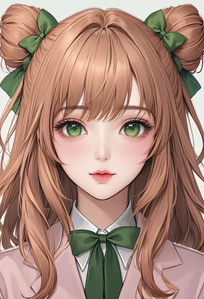 Anime girl with green eyes and green bow, Kawaii realistic portrait, Anime style portrait, cute Anime Girl Portraits, Digital Anime Illustration, Detailed portrait of anime girl, Portrait of cute anime girl, cute Anime Girl Portrait, Portrait Anime Girl, Detailed digital anime art, realistic anime artstyle, Beautiful anime portrait, Realistic anime art style, Anime Girl Portrait