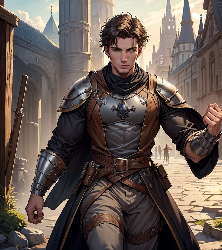 (((Solo character image.))) (((Generate a single character image.)))  (((Dressed in medieval fantasy attire.))) (((Looks like Adam Senn.))) (((18 years old.))) (((18yo.))) (((Dressed in medieval fantasy attire.))) (((Body of a male fitness model.))) Generate an exciting male character for a dark fantasy realm.  This character is rugged, enthusiastic and exciting.  He is considered extremely handsome and sexy with a great smirk.  best quality:1.0,hyperealistic:1.0,photorealistic:1.0,madly detailed CG unity 8k wallpaper:1.0,masterpiece:1.3,madly detailed photo:1.2, hyper-realistic lifelike texture:1.4, picture-perfect:1.0,8k, HQ,best quality:1.0,, best quality:1.0,hyperealistic:1.0,photorealistic:1.0,madly detailed CG unity 8k wallpaper:1.0,masterpiece:1.3,madly detailed photo:1.2, hyper-realistic lifelike texture:1.4, picture-perfect:1.0,8k, HQ,best quality:1.0,