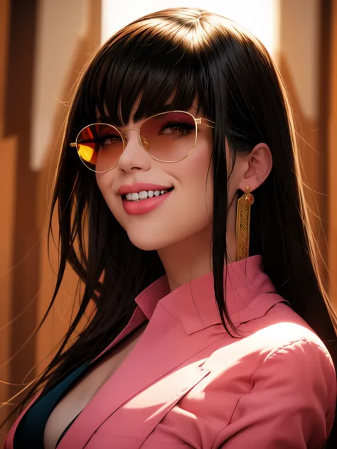 un primer plano de una mujer con gafas de sol y una camisa blanca, arte digital inspired by rossdraws, tendencia en artstation, ...