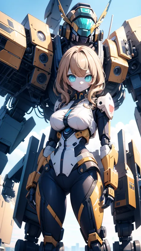 Girl standing in front of the mecha，Mech pilot，Rounded curves of the mecha，Mecha Background，Mechanical style background，Girl in ...