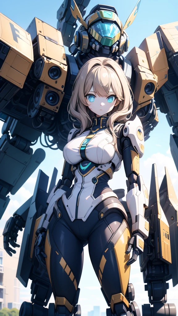 Girl standing in front of the mecha，Mech pilot，Rounded curves of the mecha，Mecha Background，Mechanical style background，Girl in tights standing in front of mecha，Girl standing in front of a mecha，Behind the girl is a huge mecha，Standing in front of the mech，The girl in tights stands in front of the tall mecha，Behind the girl in tights is a mecha，女孩Standing in front of the mech，女孩Standing in front of the mech，Standing in front of the mech的女孩，Mecha Background，The background is a mecha，女孩Close-up above the waist，Tilt view lens，Girl standing under the mecha，Girl close-up from waist up，Close-up above the waist，Upper body close-up