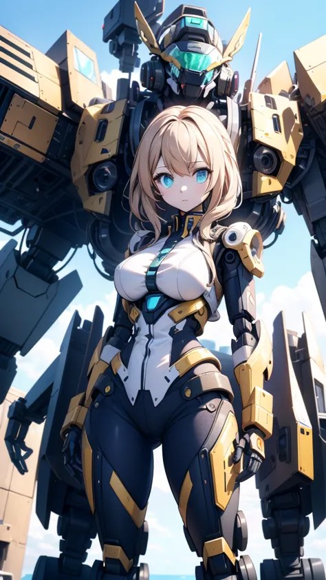Girl standing in front of the mecha，Mech pilot，Rounded curves of the mecha，Mecha Background，Mechanical style background，Girl in ...