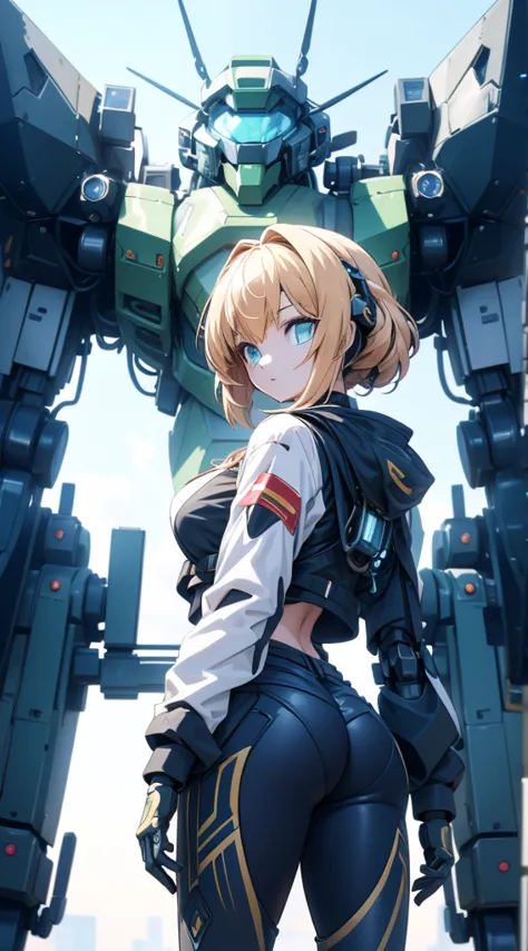 Girl standing in front of the mecha，Mech pilot，Rounded curves of the mecha，Mecha Background，Mechanical style background，Girl in ...