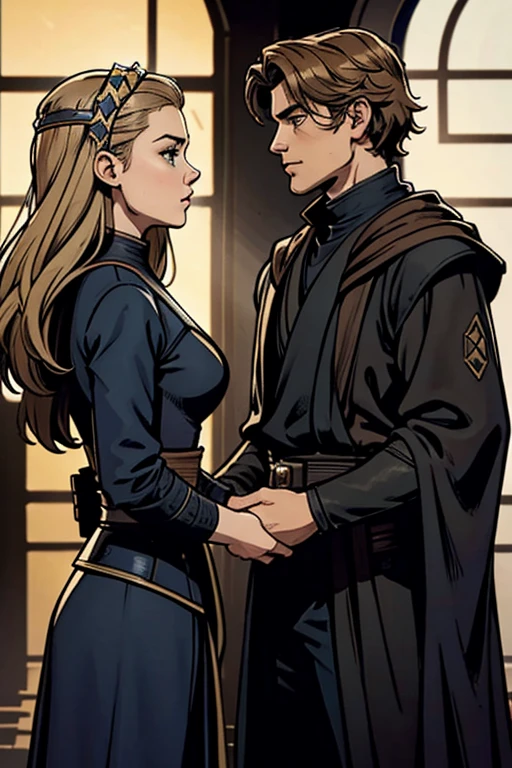 Anakin Skywalker y una senadora identica a Natalie Dormer en star wars como pareja