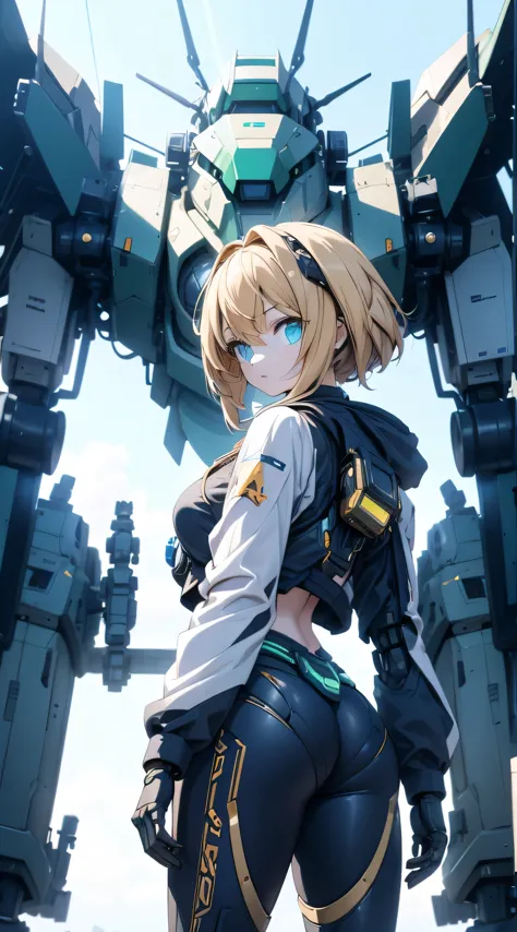 Girl standing in front of the mecha，Mech pilot，Rounded curves of the mecha，Mecha Background，Mechanical style background，Girl in ...