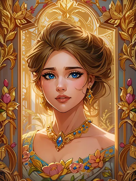 a beautiful young girl in an elegant painting frame, princess wearing a gorgeous dress, beautiful detailed eyes, beautiful detai...