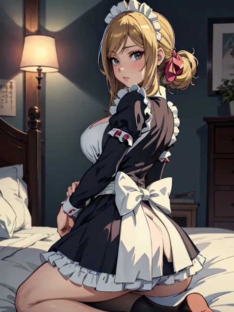 anime girl in a maid outfit posing on a bed, seductive anime girl, , loli in dress, oppai, pixiv 3dcg, splash art anime loli, to...