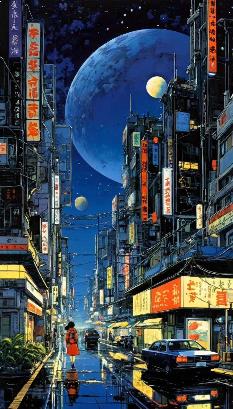 伟大的未来景观:1.5, 夜晚 (灵感源自大友克洋的艺术). 油画)
