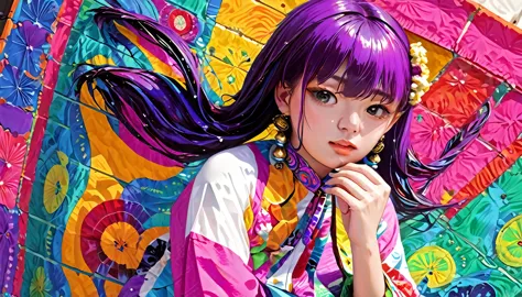 (absurd, high resolution, super detailed), (one girl:1.3), twin tails, purple hair, break , glitch art, digital distortion, pixe...