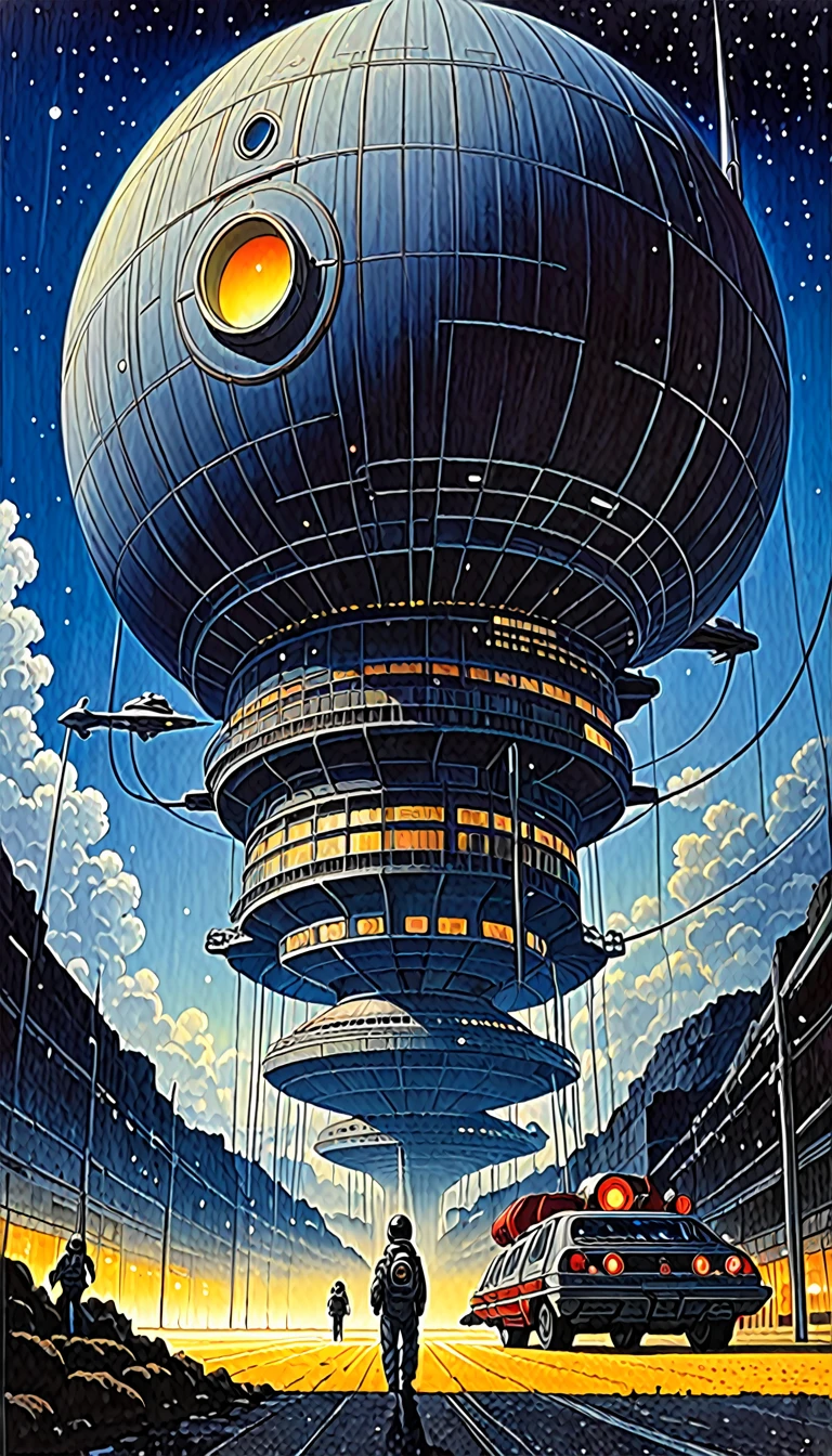 gran paisaje futurista:1.5, Noche (inspirado en el arte de Katsuhiro Otomo). pintura al óleo)
