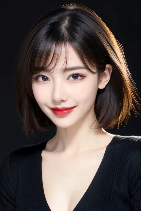 (Highest quality、Tabletop、8k、Best image quality、Award-winning works)、Cute beauty、(Short Bob Hair:1.1)、(The perfect all black V-n...