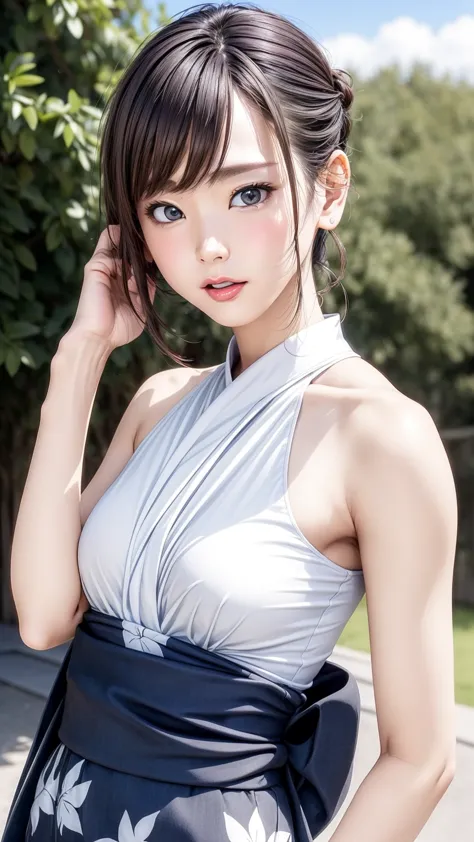 8K quality、High resolution、Realistic skin texture、High resolutionの瞳、woman、Open-shouldered yukata、One-shoulder yukata、Princess Ha...