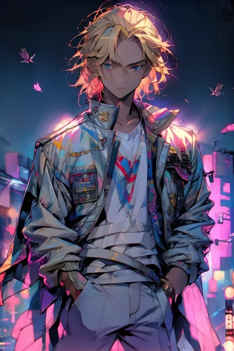 high detailed, 8k, highres, mikey, manjiro_sano, tokyo_revengers, 1boy, solo, male focus, blonde hair, shirt, jacket, hands in p...