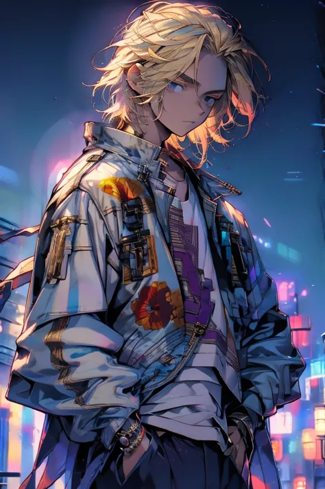 high detailed, 8k, highres, mikey, manjiro_sano, tokyo_revengers, 1boy, solo, male focus, blonde hair, shirt, jacket, hands in p...