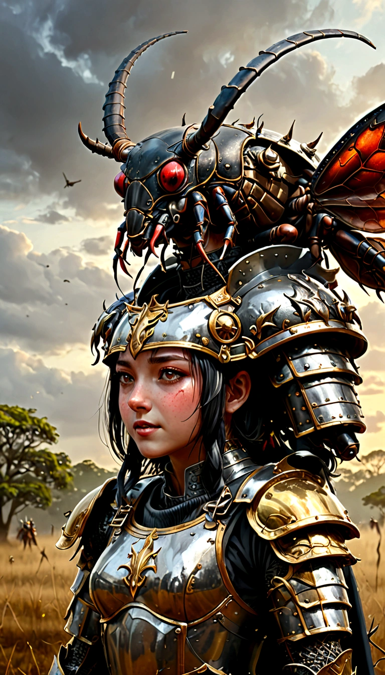 stag beetle with armor already for the war battle has 300 warriors in the background of the battle misty raining cloudy(Obra de arte), (melhor qualidade), (Super Detalhe), (cabelo desgrenhado), (illustration), (1 garota), (entrevista), (Brief history), lindos olhos detalhados, rosto delicado e lindo, flutuando, (High Saturation), (brilhar), foco no rosto, Cabelo preto, franja, Sorriso completo, flutuando Hair. garota, donzela apaixonada, illustration pixiv, maximum quality, Super detalhado, Sorriso, esperto, rosto bonito, 4K, natureza, sunlight through the trees,