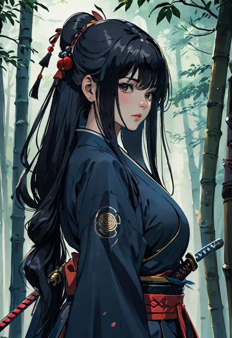 Dark long hair , woman , beautiful , gorgeus girl , samurai