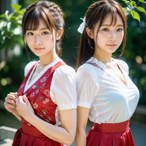 identical twin sisters、medium display, medium shot, written boundary depth, bust, upper body, movie angle, masterpiece, highest ...