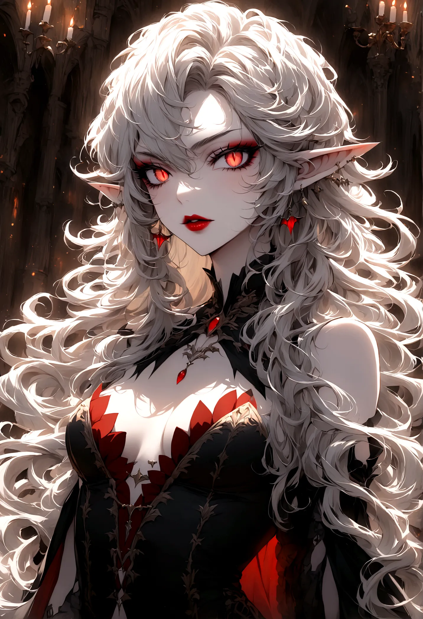 create an image of the most stunningly gorgeous beautiful perfect sexy vampire elf, beautiful perfect face, long luscious eyelas...