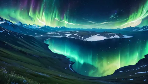 landscape, ultra hd, (background asgard), detailed, lighting, 8k, (aurora shining in the sky), constellation, (background asgard...