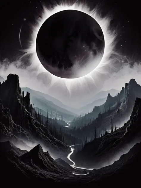 Black background ,haze , distress, valley , eclipse, Spirits, 