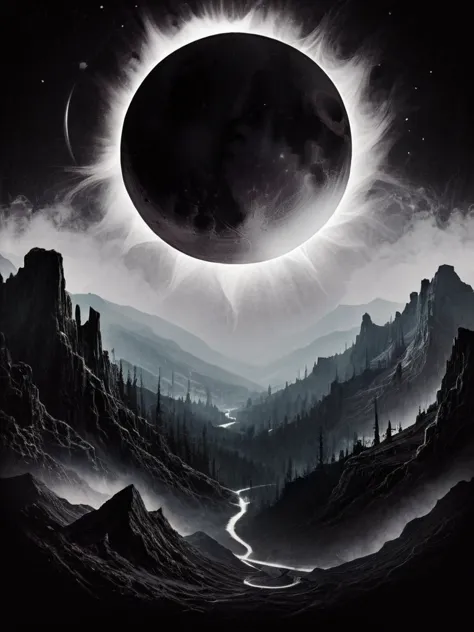 black background ,haze , distress, valley , eclipse, spirits,