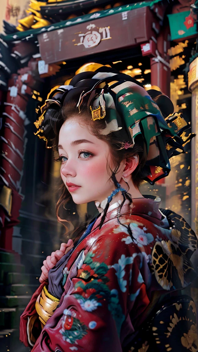 Highest quality、masterpiece、8k、Realistic、超High resolution、Very delicate and beautiful、High resolution、Cinema Lighting、Face close-up、Perfect female body、Opposition、Looking at the audience、((oiran、Gorgeous kimono、Vibrant colors、embroidery、band、hairpin、(Date Hyogotaka:1.8)、Gorgeous hair ornament、Powder Makeup、Red lips、Delicate hand movements、Graceful attitude))、parade、On the tatami、Golden Screen、fan、tent、Traditional beauty、A fleeting look、Smoke Tube、Elegant atmosphere、Historical background、Night view、Glossy feel、grace、Captivating Charm