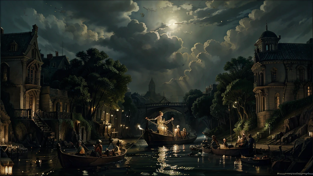 Orpheus arriving on the bank of the river Styx, with a boatman, in the underworld