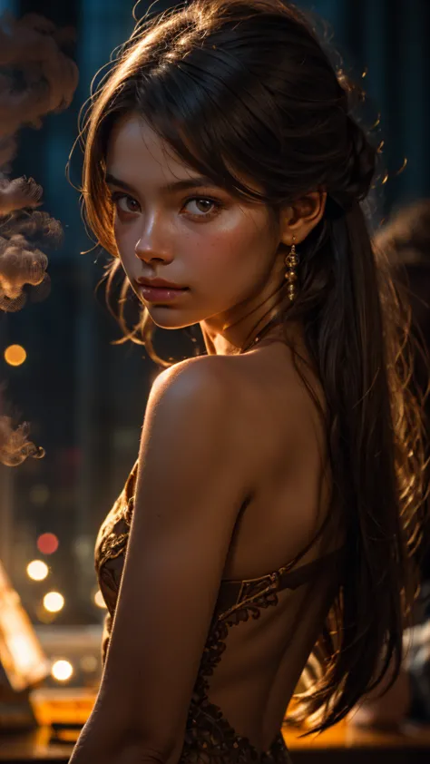 hypersmoke, award winning portrait photo of an young norwegian woman, fair skin, bokeh, backlit, (brown color in detail:1.1), el...