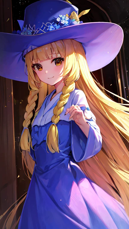 masterpiece, Highest quality, High resolution，Follow the prompts、Anime Style、One Girl、Lady、Long blonde、Pale brown eyes、Put your bangs in thin braids、白色のLadyドレス、Wide-brimmed hat、smile、I left my childhood behind