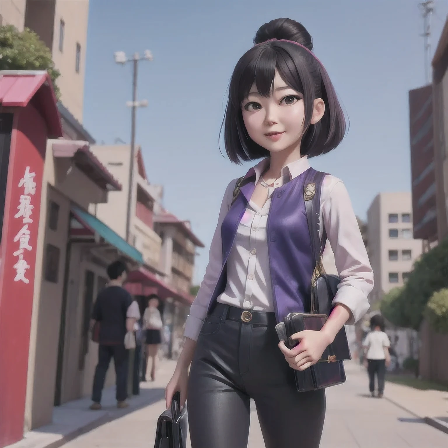 araffe girl walking down the street with a cell phone in her hand, chiho, harumi, nanae kawahara, sui ishida, yasumoto oka, kinu nishimura, junko enoshima, kiyoko suzuki, rinko kawaichi, aoi ogata, nishihara isao, shiori teshirogi(masterpiece, best quality:1.2), 1girl, solo，there is a girl that is smiling and looking at the camera, chgirliho girlashima, with short hair, joy ang, close-up portrait film still, yun ling, inspired by Li Mei-shu, sui ishida with black hair, screenshot from a movie, inspired by Ma Yuanyu, inspired by Li Fang ying, movie screencap