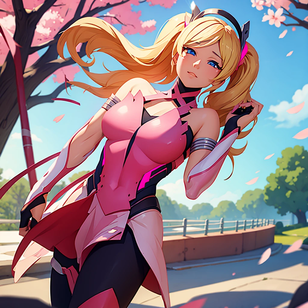 《鬥陣特攻》中的粉紅色仁慈, 周圍環繞著粉紅色的櫻花和旋轉的櫻花花瓣