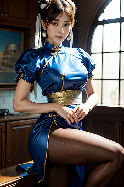 《Street Fight II》Chun-Li,Perfect Chun-Li Costume,Blue and gold thread cheongsam,Bun head,Good cover,Fighting Stance,ハイKick,Kick、...