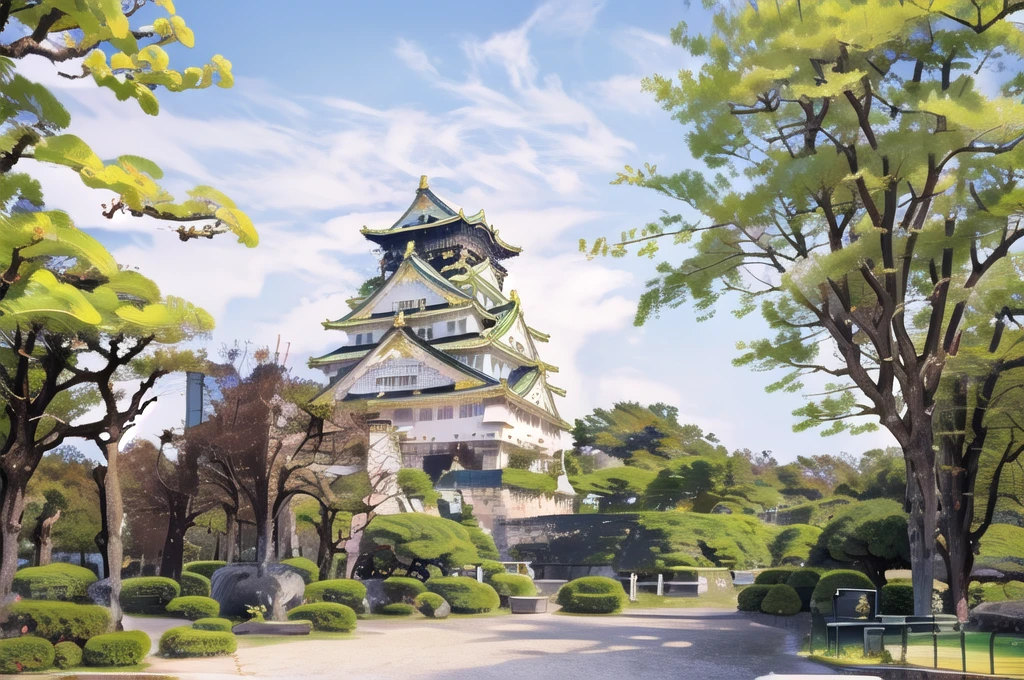 Tree in front of the castle, a picture by Kanō Sansetsu, Pixabay, ukiyo-e, Japan Tourism, Japanese Temples, himeji rivendell garden of eden, ancient Japanese architecture, Japan legacy, The aesthetics of travel in Japan, edo japan, Japan Deeper Journey Exploration, Feudal Japan, Japanese architecture