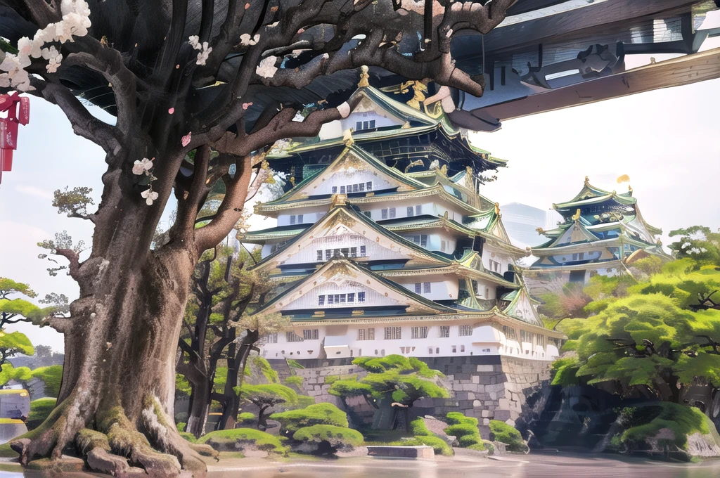 Tree in front of the castle, a picture by Kanō Sansetsu, Pixabay, ukiyo-e, Japan Tourism, Japanese Temples, himeji rivendell garden of eden, ancient Japanese architecture, Japan legacy, The aesthetics of travel in Japan, edo japan, Japan Deeper Journey Exploration, Feudal Japan, Japanese architecture