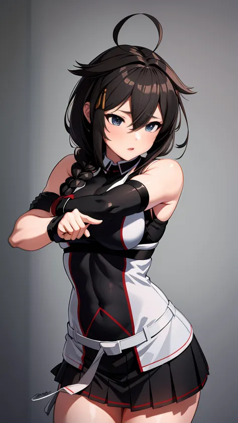 shigure kai 3 kancolle sleeveless black thimble glove black skirt braid 8k high resolution insanely detailedinsanely detailed ey...