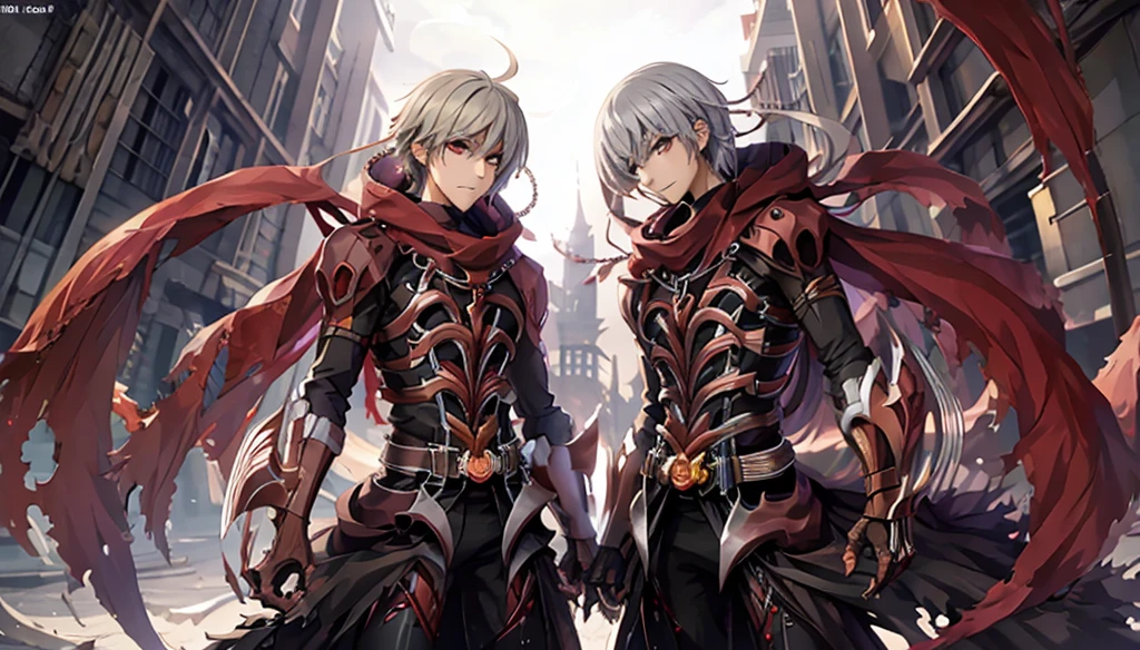 (personajes masculinos de anime) mirar. junto con (Estilo artístico del anime Moe), junto con (1 hombre). Lleva una camisa negra (Cruz de guillotina - Ragnarok Online negro) y tiene frialdad y miedo, (joyería de cadena) ese es uno (cubrir), ( Cadena de plata:1.2), o (big rust coloed metal armo:1.1) ,Beautiful backdrop