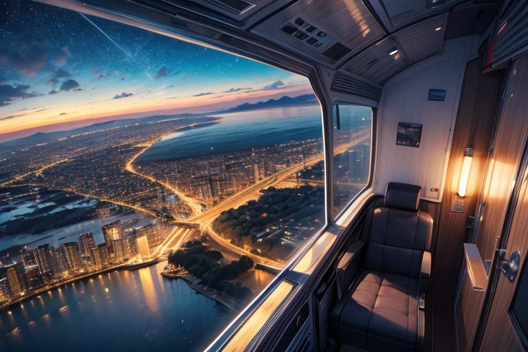 비행선 객실에서 보이는 멋진 전망, (초고해상도,8K), 야경