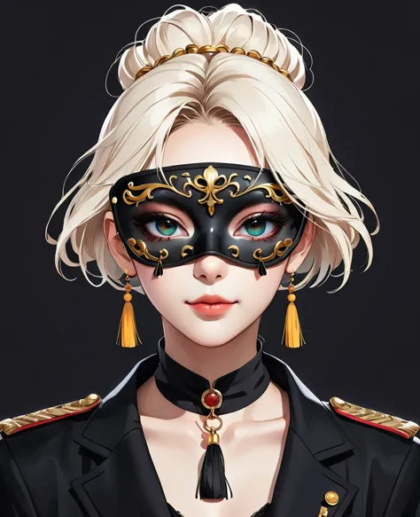 (digital illustration，detailed anime style，tassel-decorated eye mask，portrait of girl wearing mask eye patch，solitary，symmetry)，...