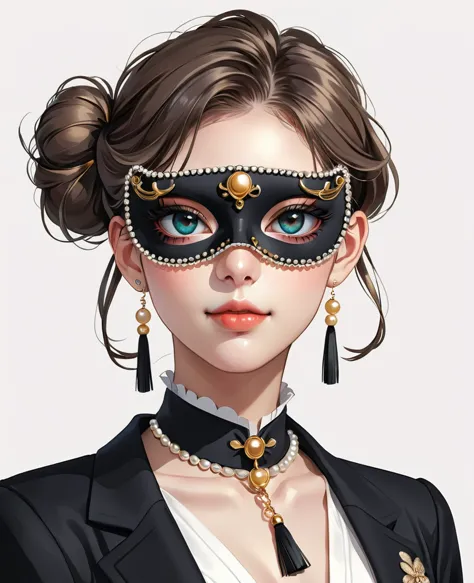 (Digital Illustration，Detailed anime style，Pearl tassel eye mask，Portrait of girl wearing mask eye patch，Solitary，symmetry)，(Big...