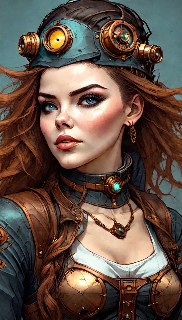 ((a steampunk girl with an eye patch:1.5)), beautiful detailed eyes, beautiful detailed lips, extremely detailed face, long eyelashes, intricate mechanical eye patch, gears, cogs, brass, copper, leather, fantasy, cinematic lighting, dramatic shadows, muted colors, digital painting, concept art, highly detailed, 8k, photorealistic