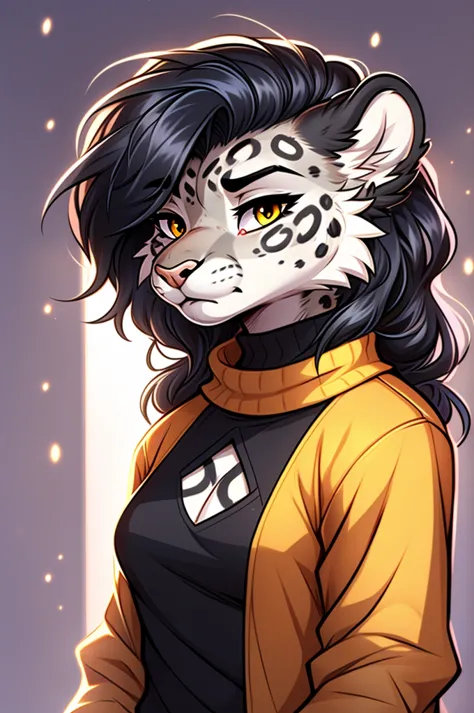 cel shading, detailed eyes, best quality, highly detailed, masterpiece, best quality, solo female, snow leopard fursona, chibi, ...