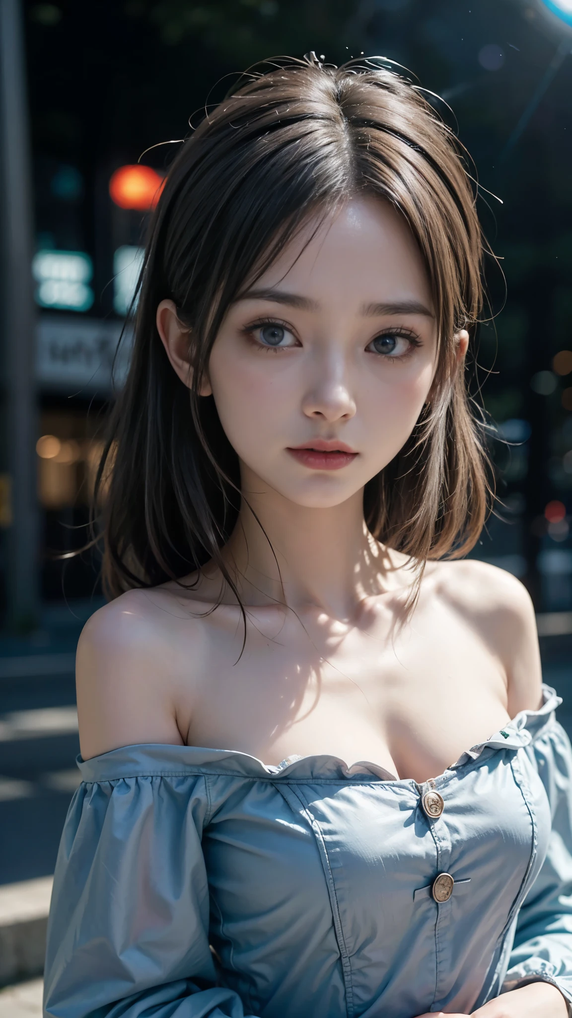 (la plus haute qualité, chef-d&#39;œuvre:1.2, Ultra haute résolution), (réalité: 1.4), photo originale, Japonais, une fille, beaux seins, Beaux yeux, visage de bébé, Belle peau, ((Hors de l&#39;épaule, robe)), Éclairage de cinéma, Ultra-détaillé, (nuit), Voyage, élégant, Tireuse d&#39;élite féminine, Restrictions et engagements, (((Le monde de HUNTER×HUNTER:1.3, Psychique:1.3, Bête spirituelle:1.2))), (Yeux et visage détaillés:1.2), (mains détaillées:1.1), (anatomie parfaite:1.2), cheveux courts